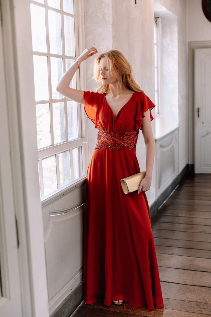 robe de cérémonie manche papillon fluide terracotta